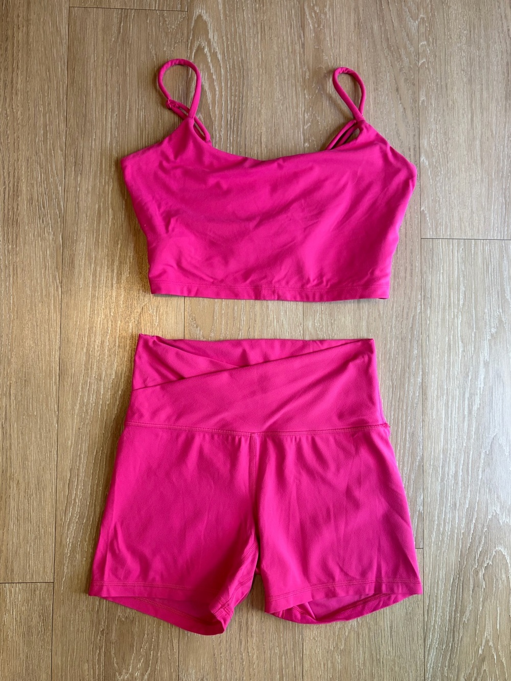 Women's Hot Pink Workout 2 Piece Set- Crop Top & High-Waist Biker Shorts